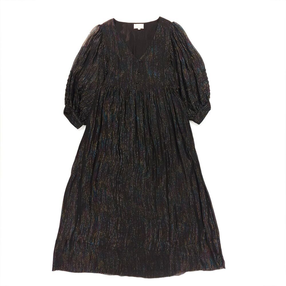 NEW Ciebon Puff Sleeve Maxi Dress Metallic Stripe French Girl Dressy Boho Glam